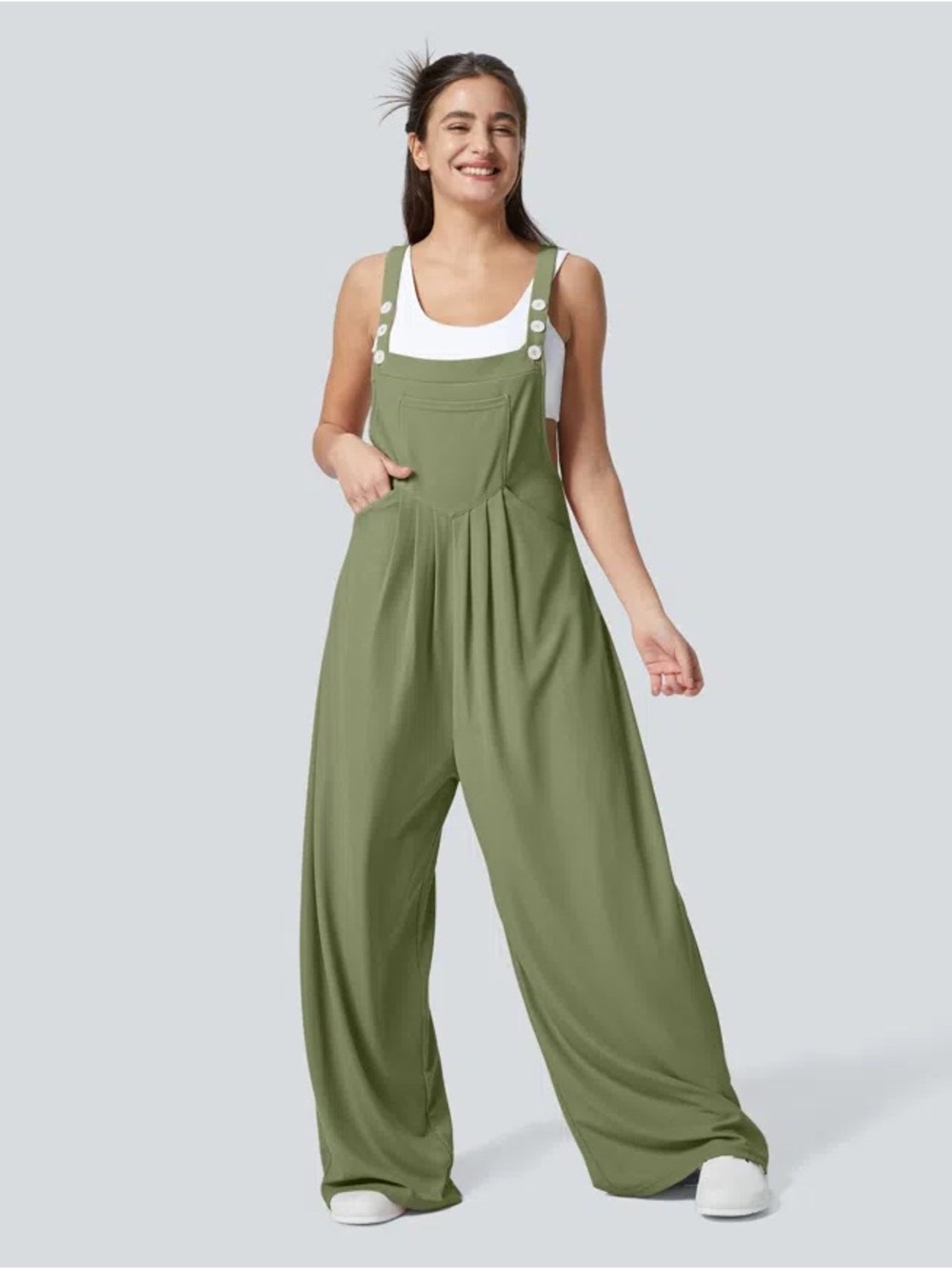 HALARA Olive Green Wide-Leg Jumpsuit Overalls